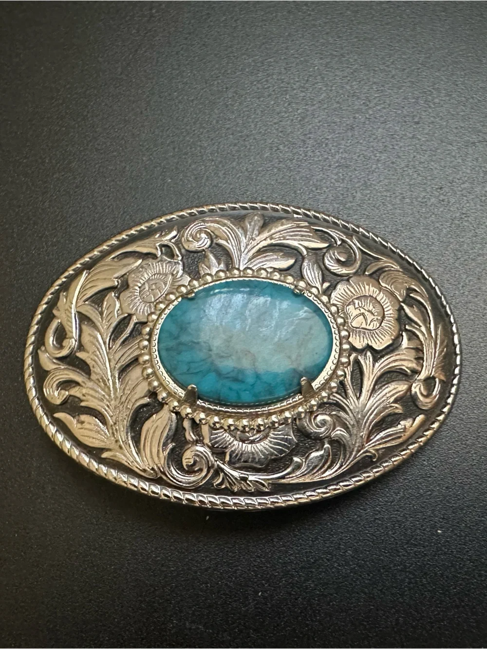Vintage Estate Heavy Turquoise Floral Belt Buckle 3 1/4” - Picture 2 of 8